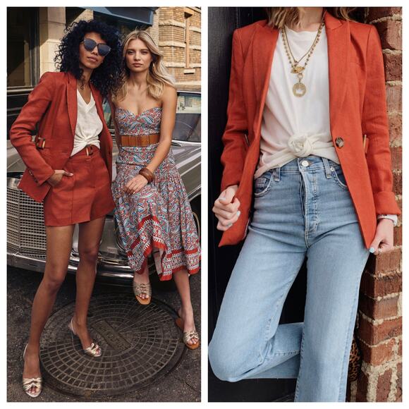 Veronica Beard Baltazar Linen Peplum Dickey Jacket In Clay - Picture 1 of 13